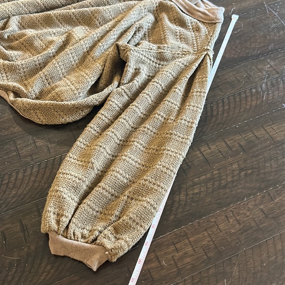 Free People Brown Off the shoulder shirt semi cropped long sleeve waffle top - Picture 12 of 15